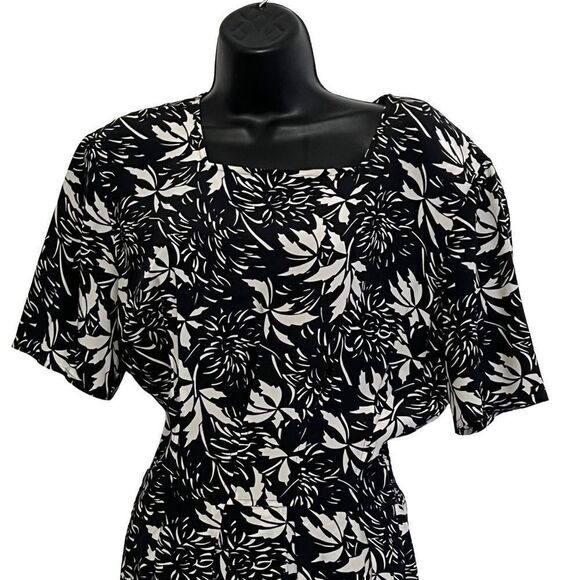 Vintage Silk Black White Flora Floral Square Neck Grunge Whimsigoth Maxi Dress 6 - Picture 7 of 15